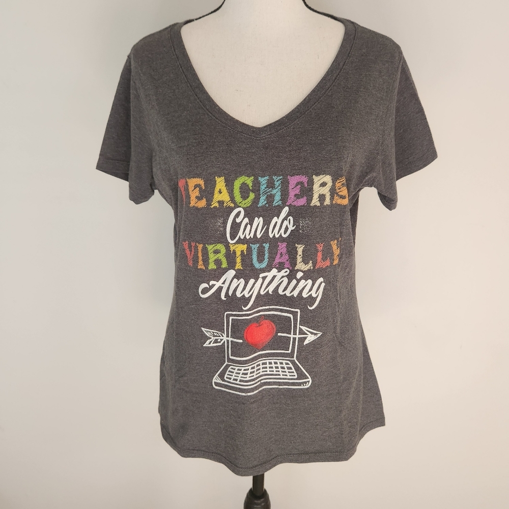 Teacher Can Do Virtually Anything Teaching Graphic Tee T-shirt Grey Colorful M